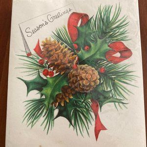 Vintage Pack of Christmas Cards / Unused Unopened / Pine Cones & Holly